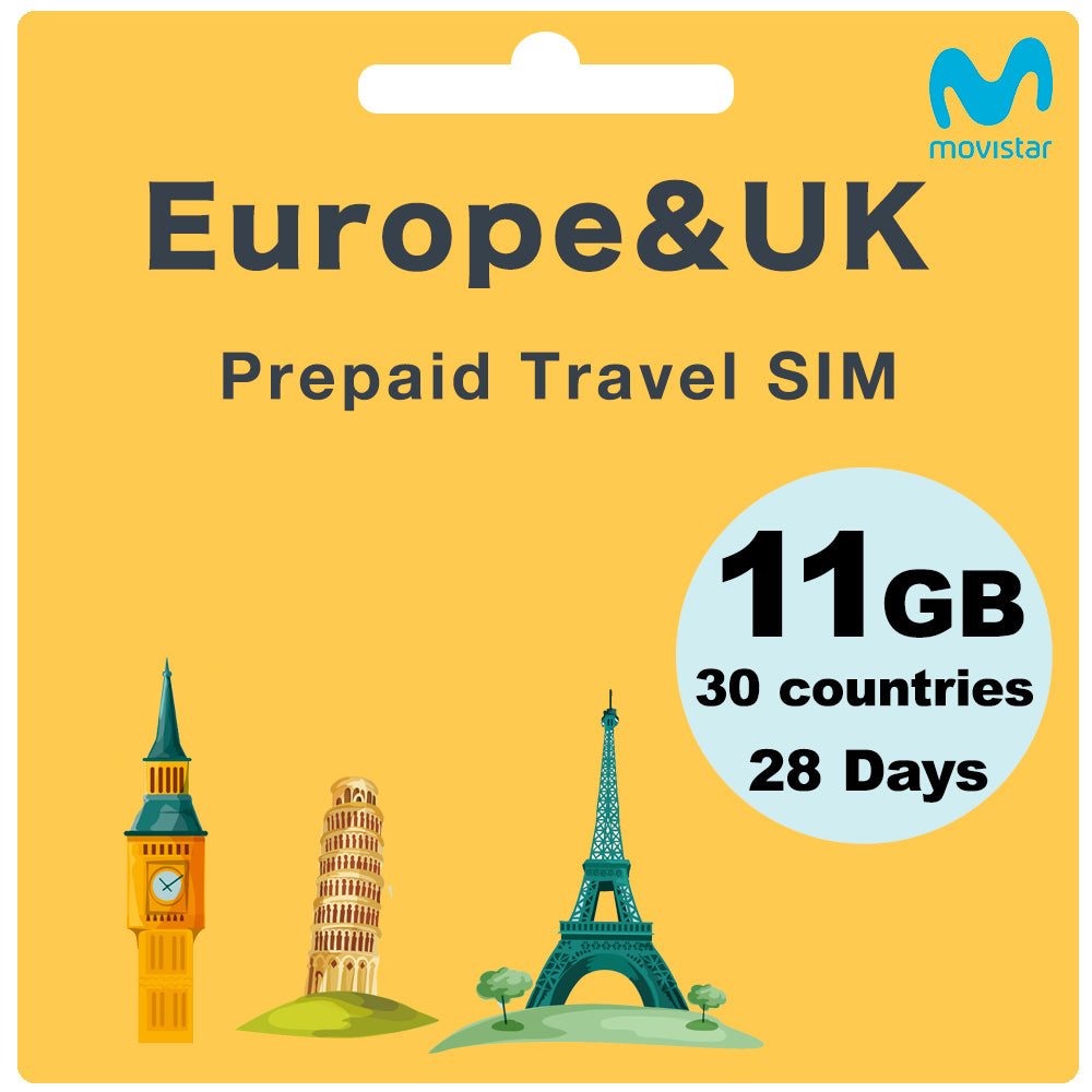 Nueva tarjeta SIM prepago para Europa (Reino Unido) 20GB Minutos/textos  ilimitados de datos durante 30 días con itinerancia/uso gratuito en 71