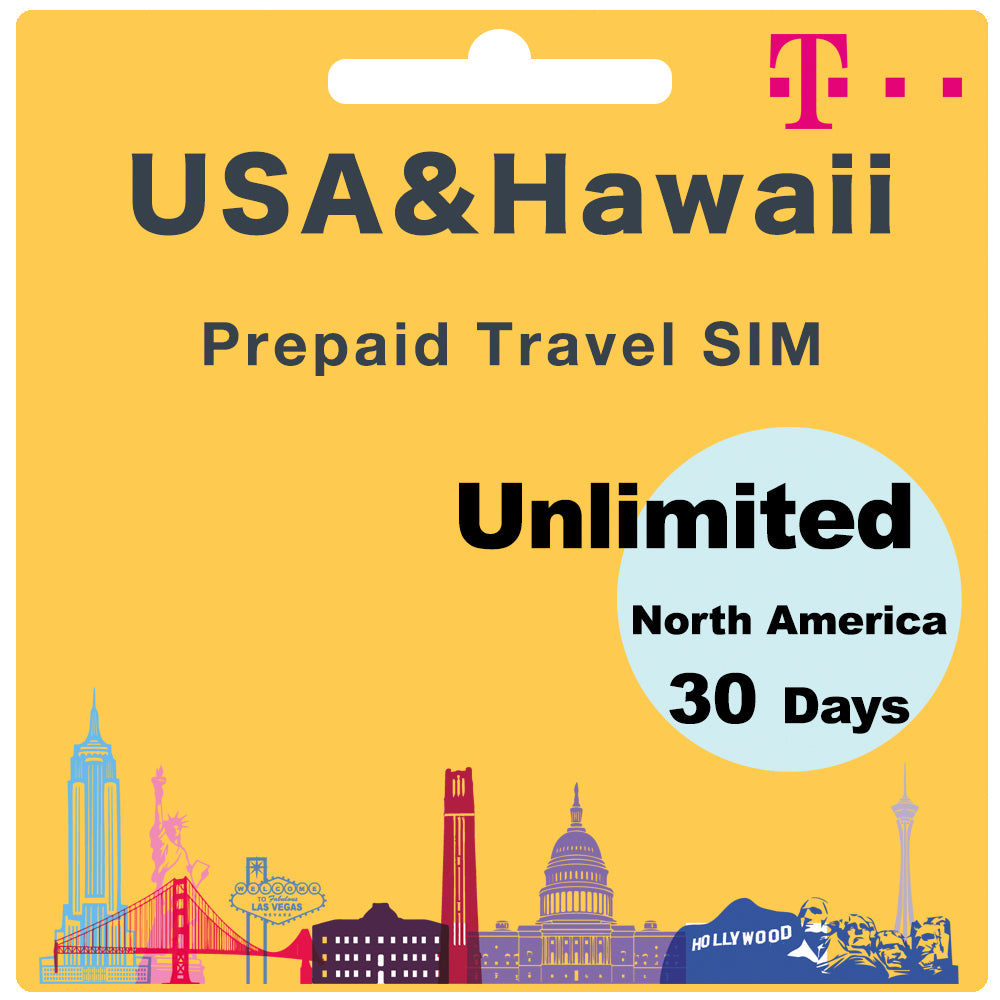 Tarjeta SIM prepaga para viajes de EE. UU. y Hawái Datos ilimitados 