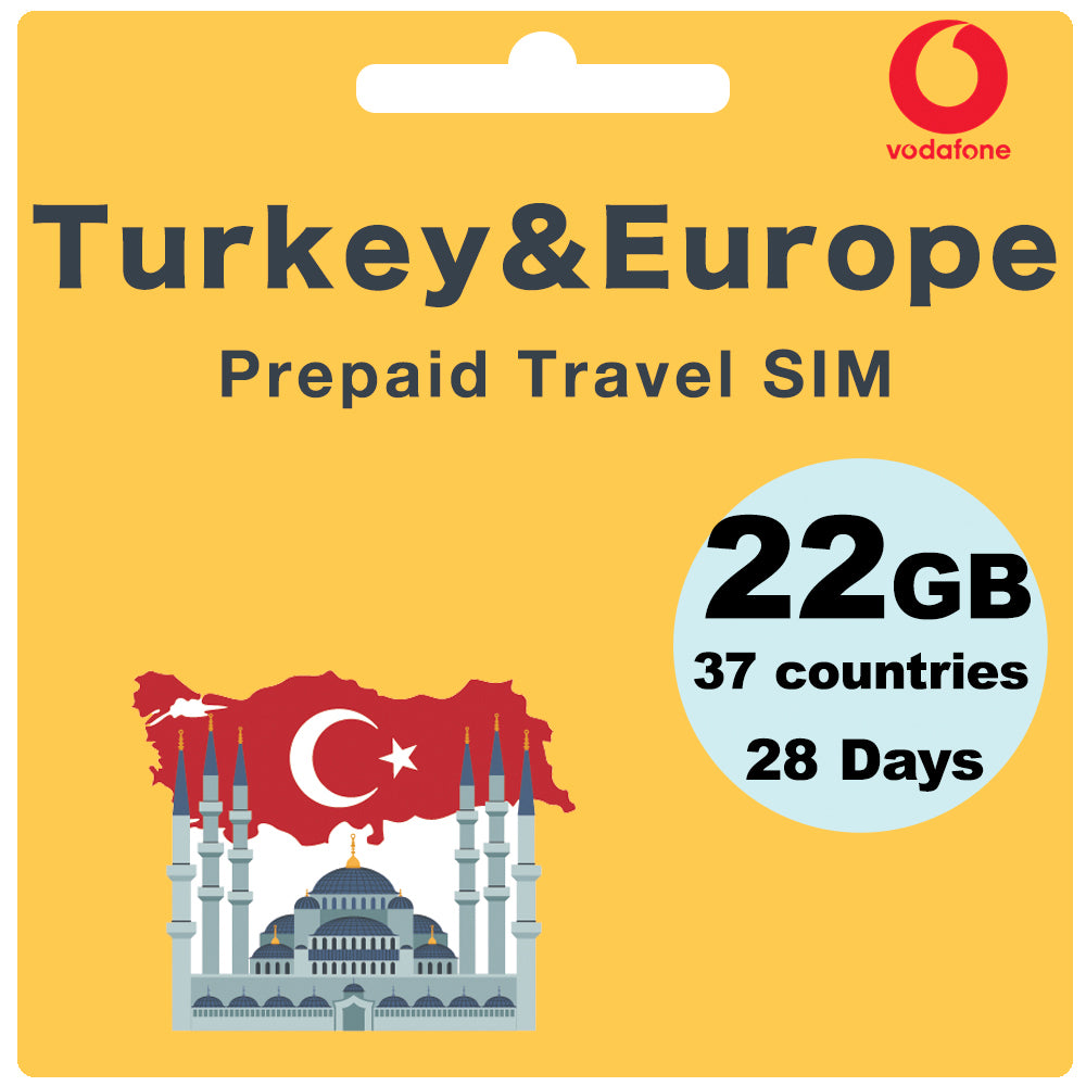 Carte SIM de voyage prépayée Turquie 22 Go 28 jours - Vodafone