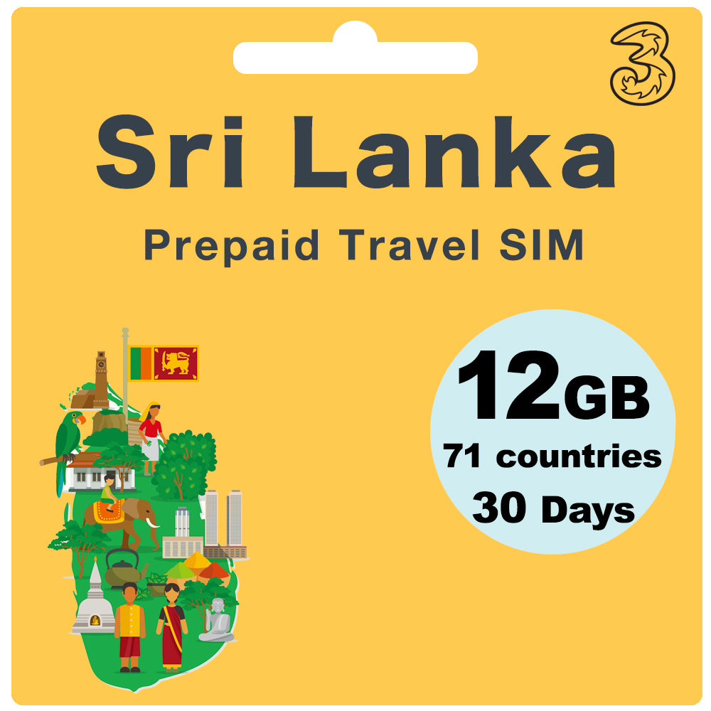 Tarjeta SIM de viaje prepago de Sri Lanka 12 GB de datos 30 días